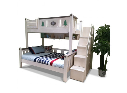 Modern bunk beds for children, boys, girls, ladder, wardrobe, high wooden bed