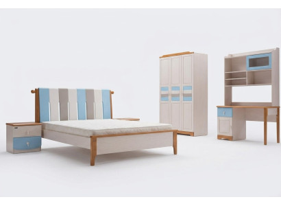 Solid wood bed desk cabinet new 5-piece complete set wood bedroom