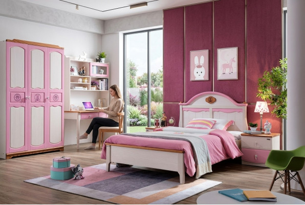 Modern closet dresser table wood 5-piece bedroom youth children's room set