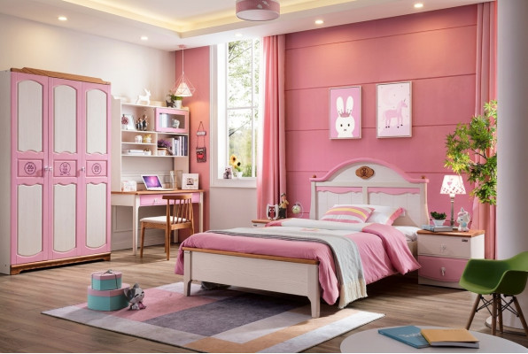 Modern closet dresser table wood 5-piece bedroom youth children's room set