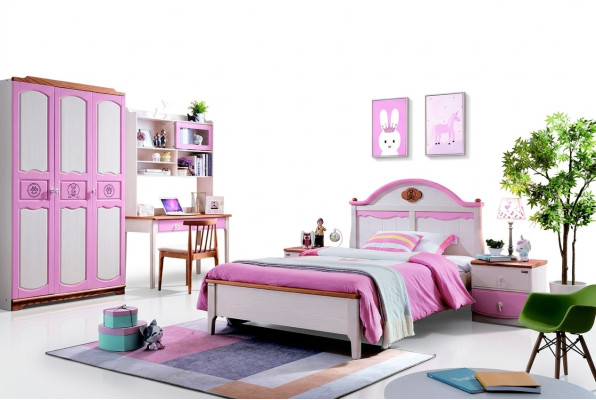 Modern closet dresser table wood 5-piece bedroom youth children's room set