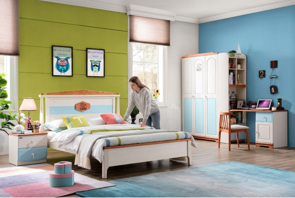 Complete youth room children's room set bed wardrobe chest of drawers 5-piece solid wood