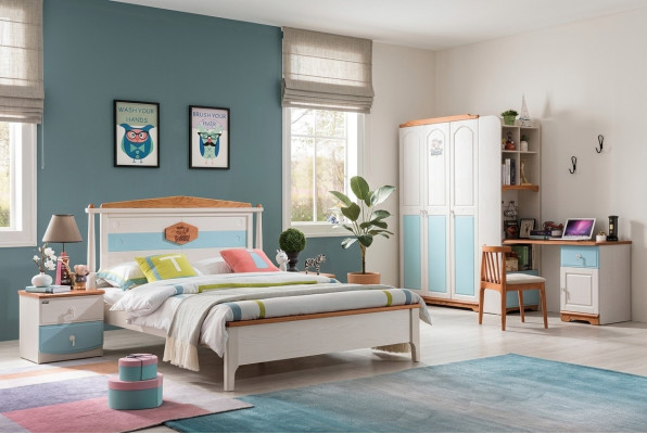 Complete youth room children's room set bed wardrobe chest of drawers 5-piece solid wood
