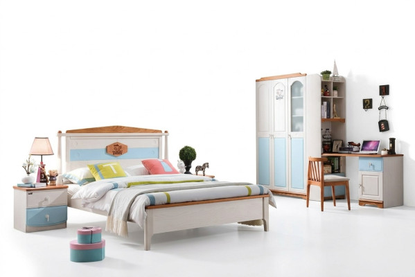 Complete youth room children's room set bed wardrobe chest of drawers 5-piece solid wood