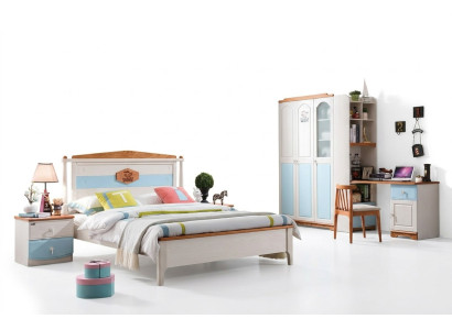 Complete youth room children's room set bed wardrobe chest of drawers 5-piece solid wood