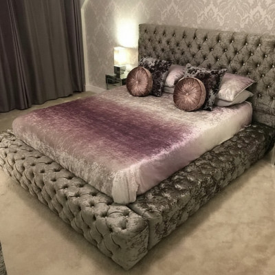 Chesterfield double bed furniture 180x200 upholstery textile beds luxury design frame
