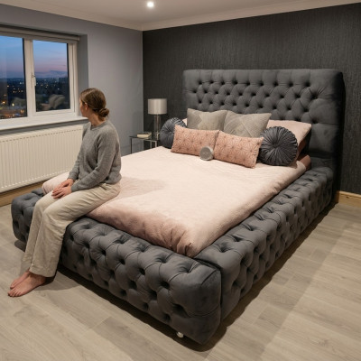 Design modern double bed furniture 180x200 cm upholstery textile and wood bedroom