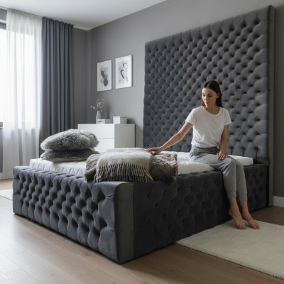 Designer modern Chesterfield bed in modern luxury style with high headboard