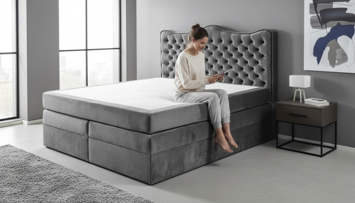 Box spring bed beds upholstered bed hotel leather textile fabric 180x200cm velvet furniture