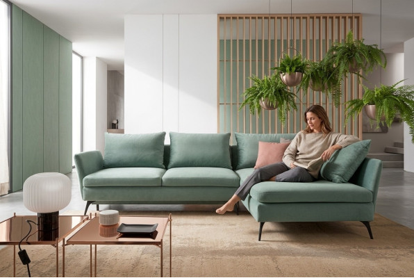 Living room green furniture textile sofas sectional sofa L-shaped couch upholstery furniture