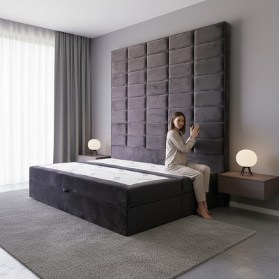 Double bed upholstered bed brown 180x200 beds luxury design furniture wall panel new