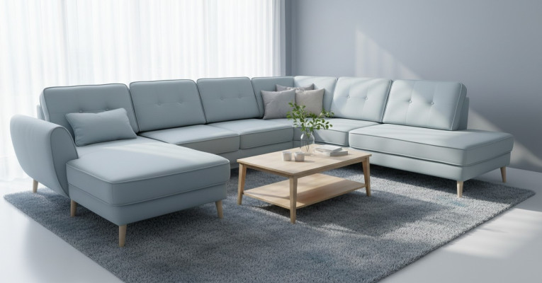 Living room furniture, corner sofa, fabric sofa, design sofa, U-shaped corner sofas, modern upholstery.