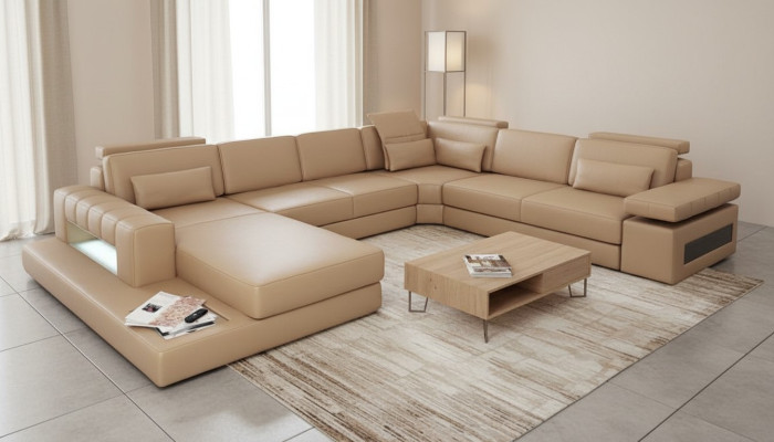 Living area U-shaped design modern sofa couch corner sofa leather upholstery new