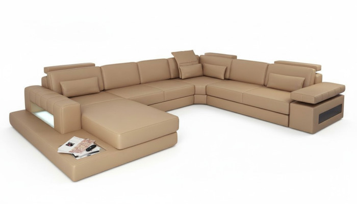 Living area U-shaped design modern sofa couch corner sofa leather upholstery new