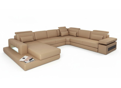 Living area U-shaped design modern sofa couch corner sofa leather upholstery new
