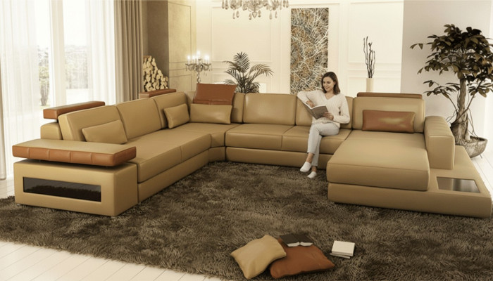 Luxury U-Shape Sofa Furniture Set Sofas Couch Luxury Designer Leather Living Landscape