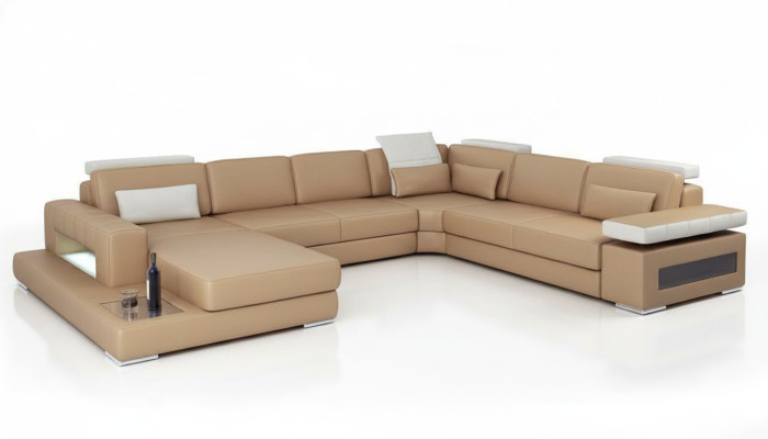 Living landscape corner sofa couch light brown leather upholstery seat corner sofa U-shaped sofas