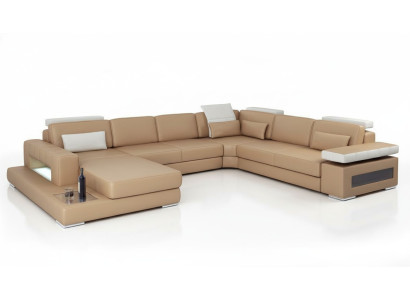 Living landscape corner sofa couch light brown leather upholstery seat corner sofa U-shaped sofas
