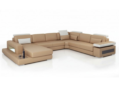 Living landscape corner sofa couch light brown leather upholstery seat corner sofa U-shaped sofas