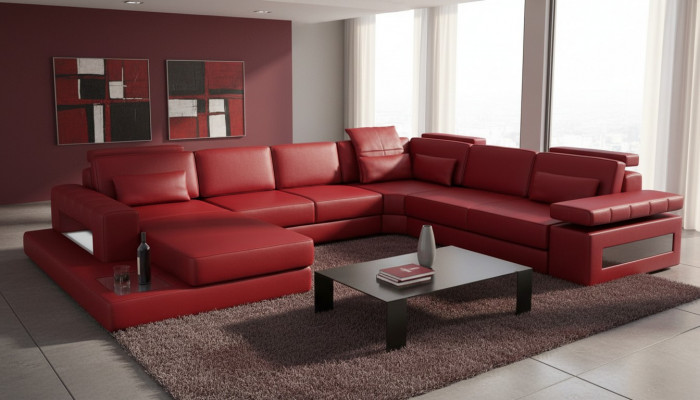 U-shaped sectional sofa made of high-quality premium leather fiber material