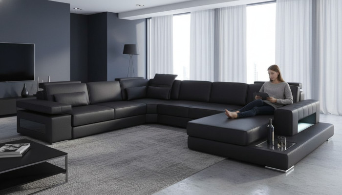 Living landscape bed function leather corner sofa U-shaped sofa couch textile sofas design