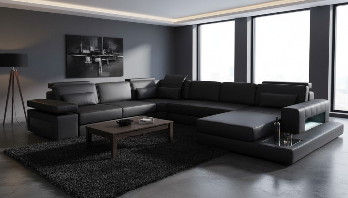 Living landscape bed function leather corner sofa U-shaped sofa couch textile sofas design