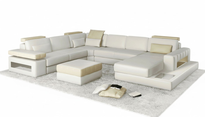 Large U-Shaped Sectional Sofa Couch Upholstered Leather Textile Fabric Living Landscape