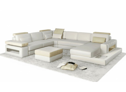 Large U-Shaped Sectional Sofa Couch Upholstered Leather Textile Fabric Living Landscape
