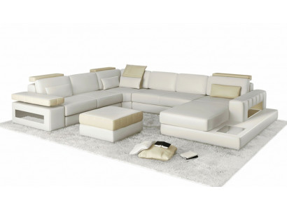 Large U-Shaped Sectional Sofa Couch Upholstered Leather Textile Fabric Living Landscape