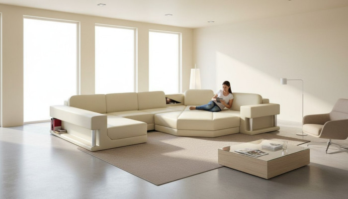 Sectional U-shaped sofa couch living landscape sofa couch modern design sofa textile leather