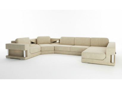 Corner sofa with bed function, modern design sofa, textile fabric, U-shaped couch living landscape.