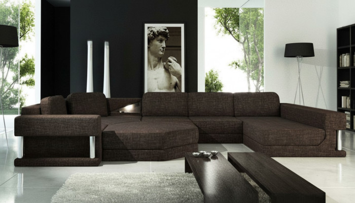 U-shaped living landscape with bed function, textile fabric, large corner sofa, sofa upholstery, couch