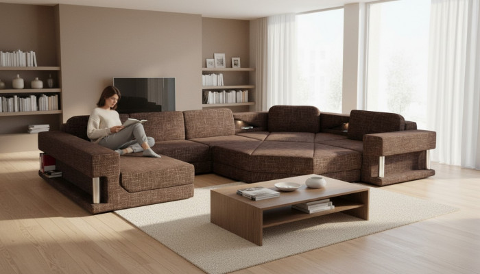 Design corner sofa U-shape bed function couch textile sofas sofa bed leather fabric new