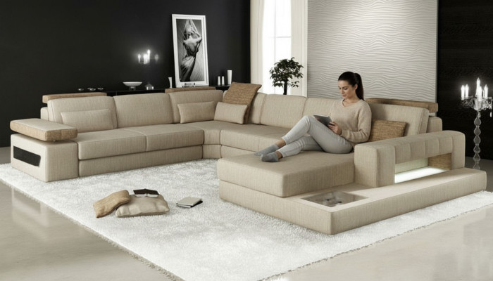 Living landscape U-shaped corner sofa sofa couch upholstered corner beautiful XXL fabric