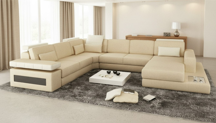 Designer couch U-shape corner sofa upholstery couch leather living landscape new