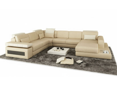 Designer couch U-shape corner sofa upholstery couch leather living landscape new