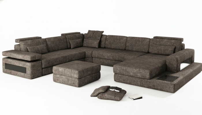 Corner sofa made of fabric in U-shape couch design upholstery textile corner living landscape with bed function