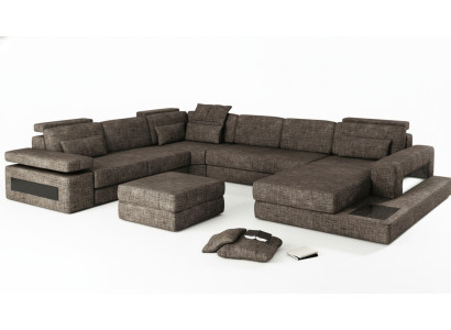 Corner sofa made of fabric in U-shape couch design upholstery textile corner living landscape with bed function