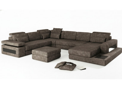 Corner sofa made of fabric in U-shape couch design upholstery textile corner living landscape with bed function