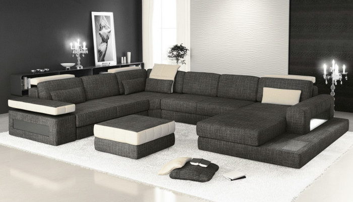 Sectional sofa design, upholstery, textile, new living landscape, U-shape, bed function, fabric.