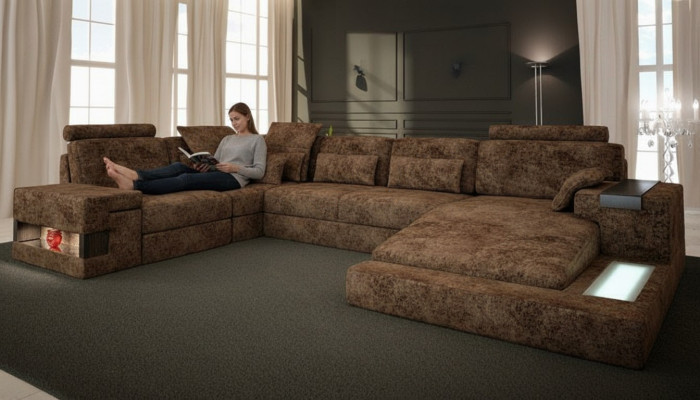 U-shaped sectional sofa design upholstery textile new bed function living landscape fabric