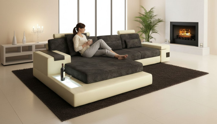 Sleep corner sofa, living area corner sofa, upholstered corner seat, couch, modern L-shape, big.