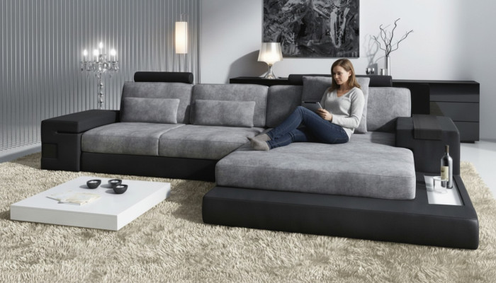 Sectional sofa living room L-shape upholstered sofa leather design NEW modern