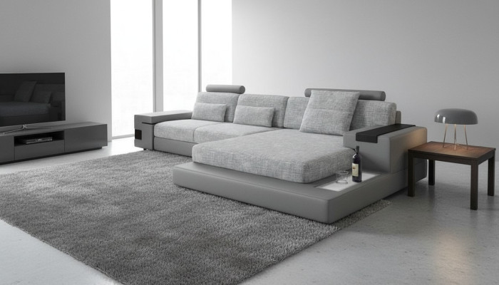 Design leather corner sofa L-shape modern style couch upholstery living room new