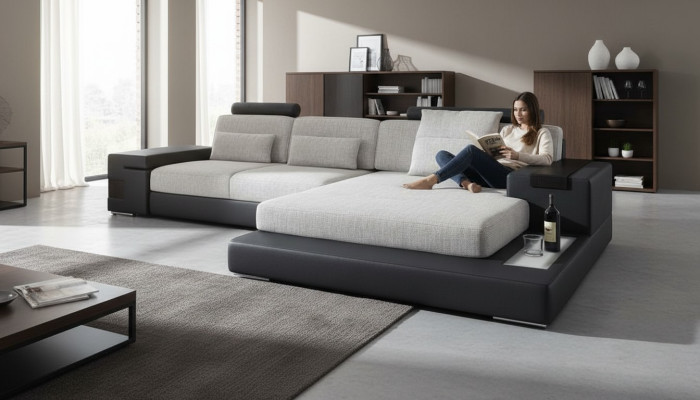 Fabric L-shaped couch living room sectional modern design textile large sofa modern