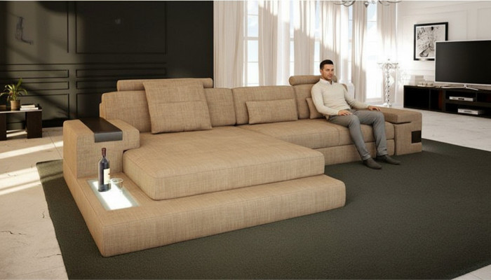 Modern Design Sofa Fabric Brown Corner Sofa L Shape Couch Living Landscape Sofa Corner New