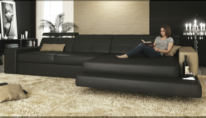 Sectional sofa couch upholstery living landscape corner corner leather sofa black L shape