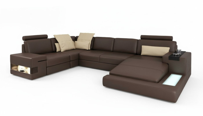 Design corner sofa, U-shape, bed function, couch, leather sofas, sofa bed, fabric, new.