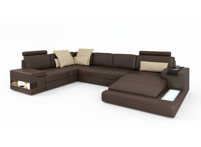 Design corner sofa, U-shape, bed function, couch, leather sofas, sofa bed, fabric, new.