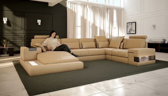 Design upholstery modern leather bed function new fabric corner sofa U-shaped sofa couch
